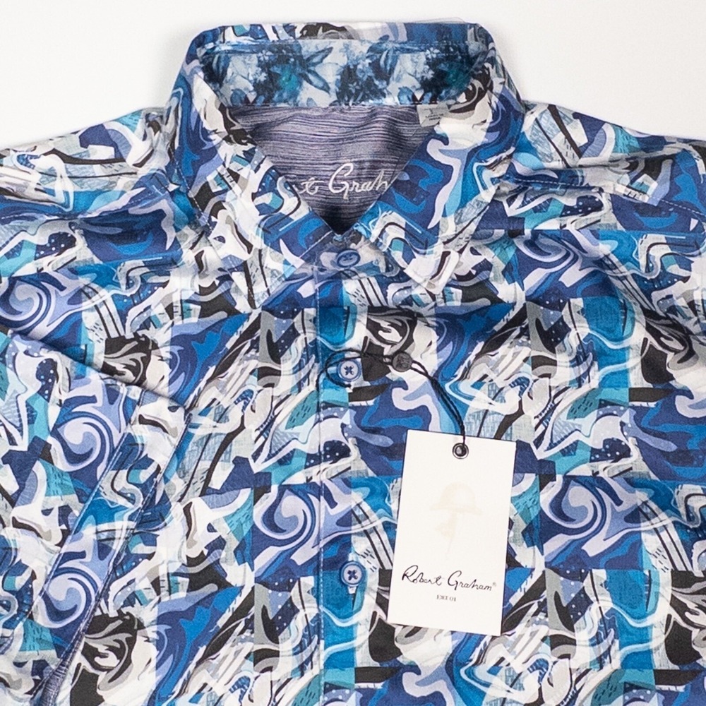 NEW Robert Graham Flynn Shirt Abstract Print Short Sleeve Classic Fit Large